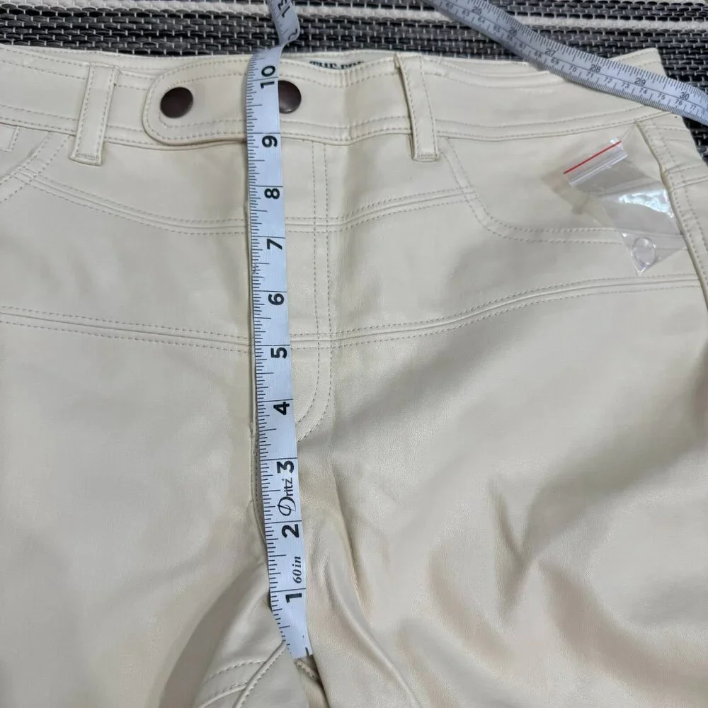 Free People We The Free Rebel Vegan Faux Leather Moto Pants Ivory‎ Cream Size 10